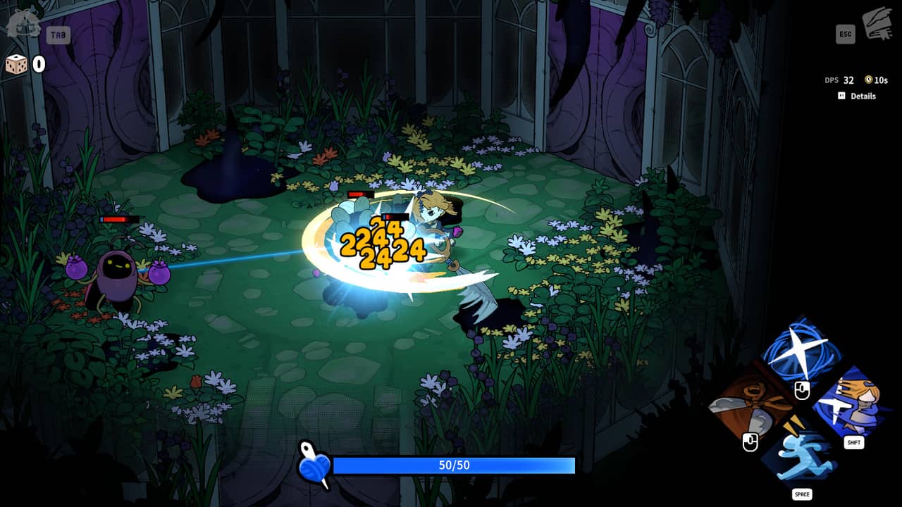 Sil fighting through an early Garden of Witches room